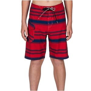 Volcom Red and Blue Striped Boys Swimming Shorts